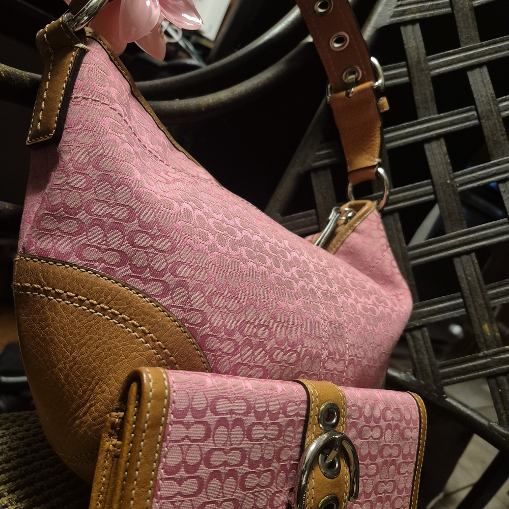 Pink and Tan Women's Bag